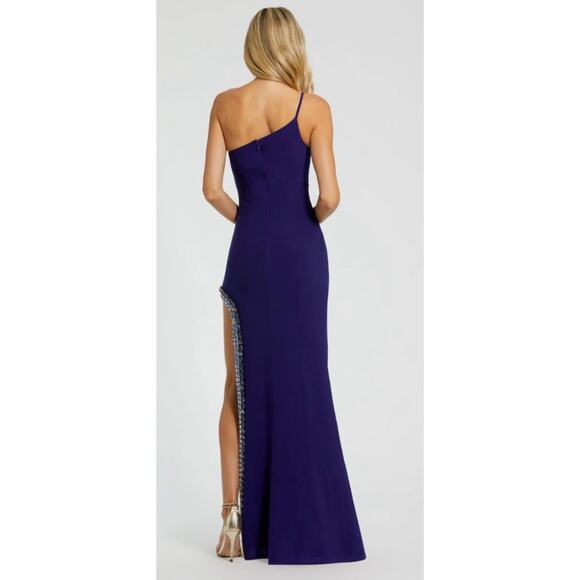 Mac Duggal 44030 One-Shoulder Gown Embellished Side Slit Women’s Size L NWT - Picture 2 of 8
